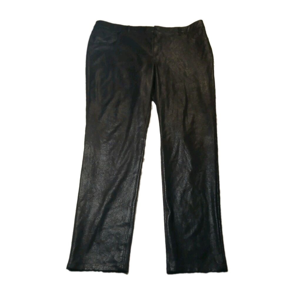 Chico's Faux Leather Pants Womens XL 16 Black Metallic Stretch Straight Leg